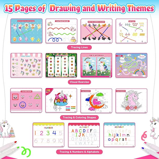 MDINGTD Kids Toys Montessori Toys for Toddlers, Unicorns Gifts for Girls Age 3-5 30 Themes Busy Book for Kids Preschool Educational Learning Toys for 3-5 Year Olds Girls Preschool Learning Activities