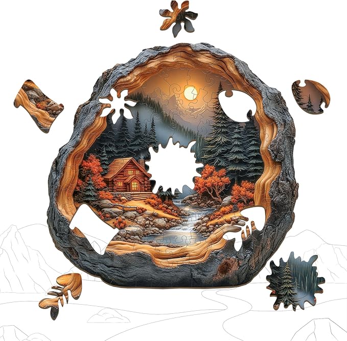 Wooden Puzzles for Adults - Forest Cabin Wood Puzzles Adult - Unique Animal Shape Wooden Jigsaw Puzzles for Adults - Birthday Gifts for Puzzle Lovers, Family (11 * 11.3in)