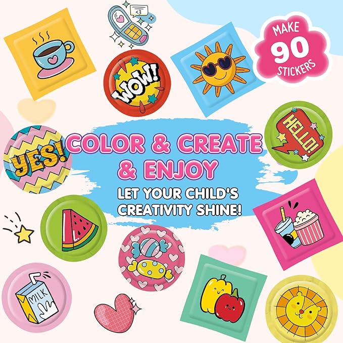 Puffy Sticker Maker Kit for Kids - Make Your Own 3D Stickers Ages 6-10 - Create DIY Craft Machine Unicorn Arts and Crafts Kits for Girls & Boys (90 Stickers)
