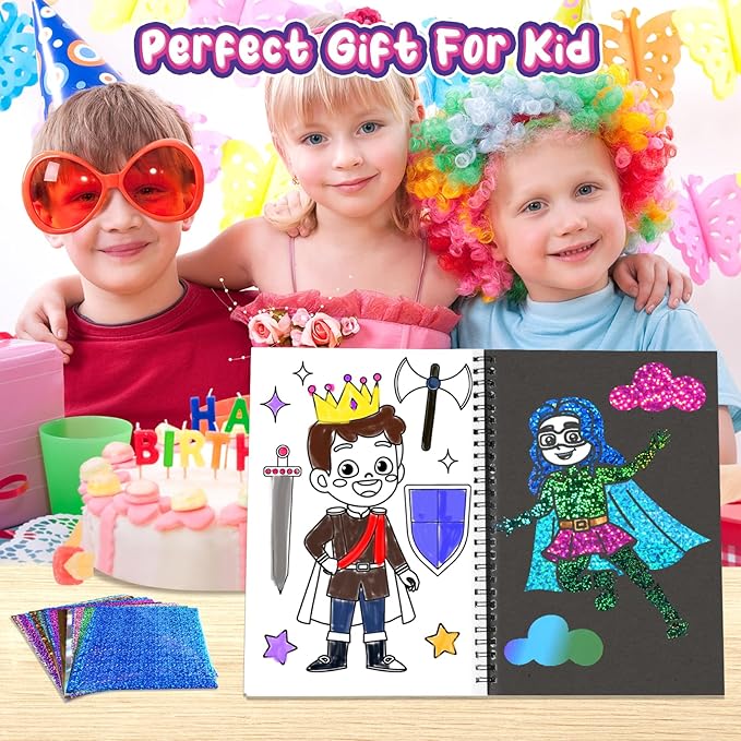 Foil Craft Dress Up DIY Fun Kits, No Mess Creative Foil Art Kits Set Drawing Game for Kids, Birthday Gifts Crafts Supplies Travel Toys for Girls & Boys Ages 4-9