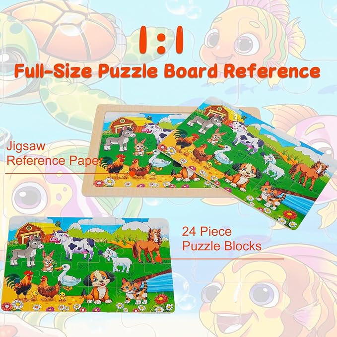 Wooden Jigsaw Puzzles for Kids Ages 3-6, 4 Pack with Animals Preschool Educational Toys, Toddler Puzzles Gift for 3 4 5 Year Old Boys Girls (Animal)