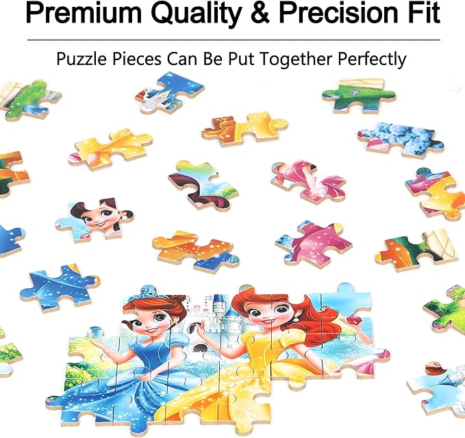 Princess Puzzles for Kids Ages 4-8, 60 Pieces Jigsaw Puzzles for Kids Ages 3-5 Puzzle for Girls and Boys Learning Educational Puzzles Toys in a Metal Box