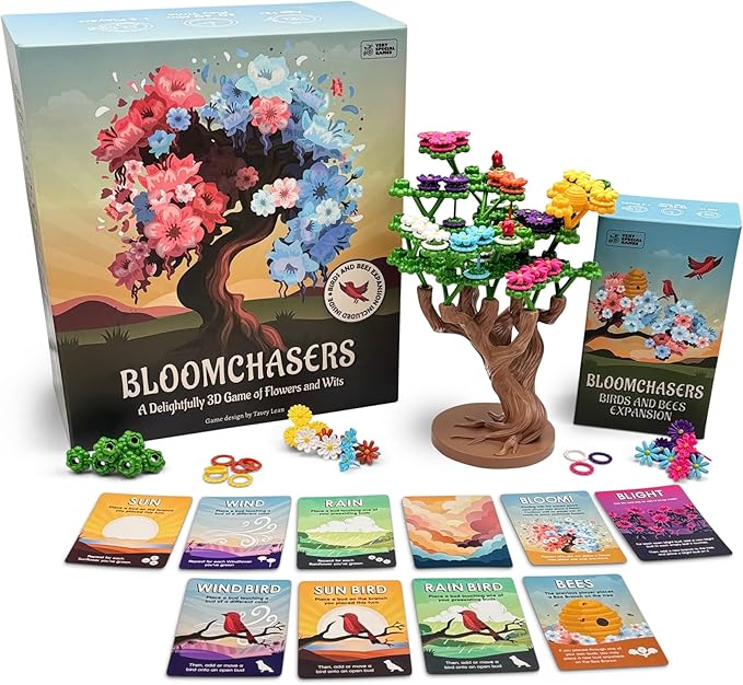Bloomchasers 3D Flower Stacking Tree Building Board Game for Families and Adults, Light Strategy, Beautiful, Fun & Competitive, Base Game + Expansion, 1-6 Players, Age 12+