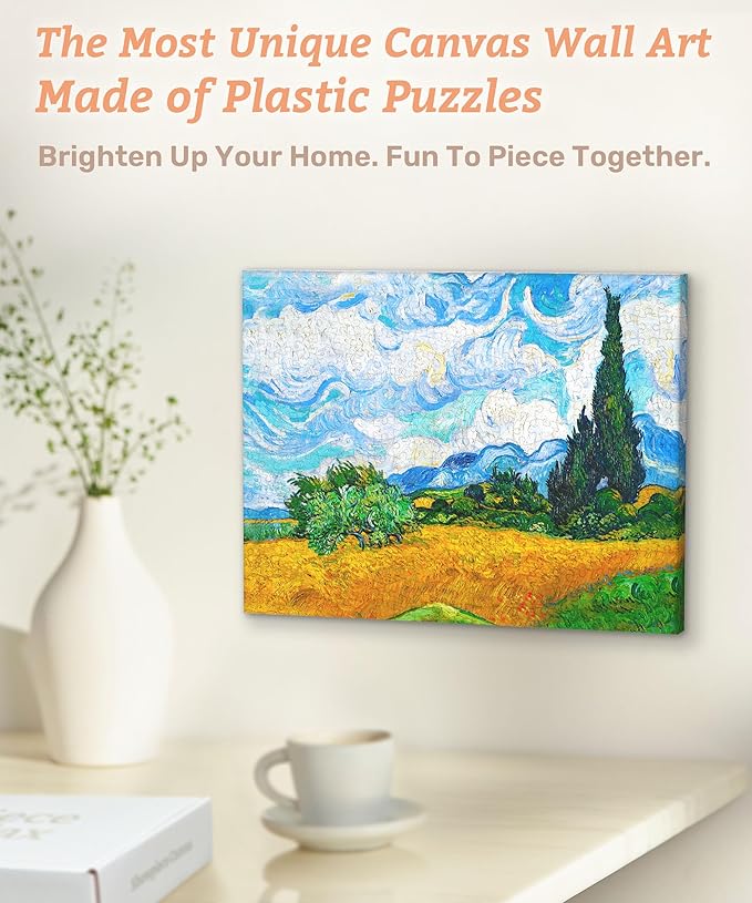 PieceRelax Puzzle Canvas Wall Art 366 Plastic Pieces for Adults - Vincent Van Gogh - Wheat Field with Cypresses - Unique Gift & Home Décor with Jigsaw Puzzle Artwork for Living Room Bedroom [HN1307]