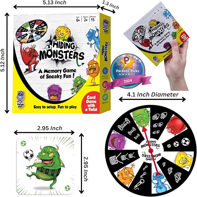 Hiding Monsters Memory Card Game for Kids with a Spinner Wheel - Fun and Easy-to-Play. Matching Memory Game for Kids 4-8 and 8-12 for Boys and Girls