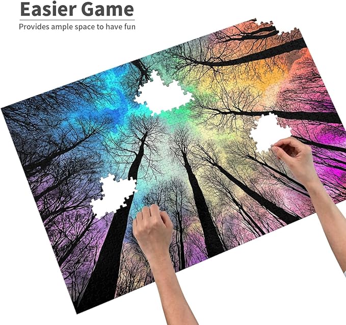 Colorful Forest Under Starry Night 1000 Pieces Colorful Gradient Magic for Adult,Hard Challenge Puzzle Northern Lights Starry Night Glow in The Dark Puzzle for Birthday Gifts and Family Game