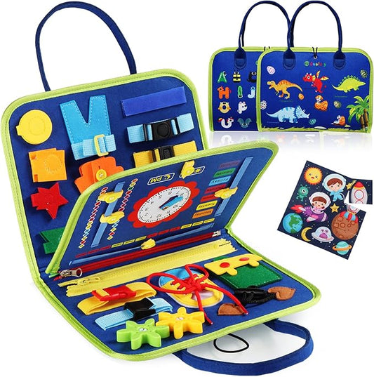 Guolely Busy Board Montessori Toy for 3-6 Year Old Toddlers - Educational Activity Developing Sensory Board for Fine Basic Dress Motor Skills - Travel Toys for Plane Car, Gift for Boys Girls