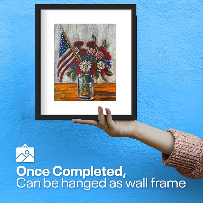 Painting4Real DIY Painting Class Kit for Adults: Learn to Paint Flag Floral with Video Tutorials – Art Decoration for Independence Day – Hang This Picture/Art as Wall Decor Once Completed