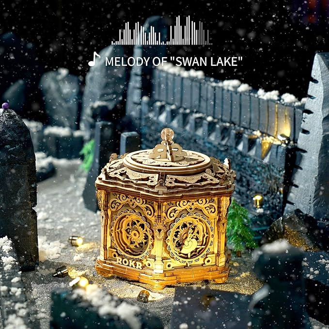 ROKR 3D Wooden Puzzles Delicate Music Box, DIY Mechanical Model Kits, Romantic Gift on Birthday/Valentine's Day, Vintage Style Decoration for Home