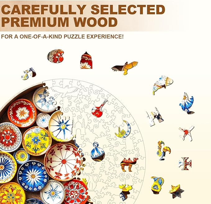 Wooden Puzzles for Adults - 200 Pieces Andalusian Tiles-Spain Puzzle - Unique Shapes Wooden Jigsaw Puzzles for Adults - Eco-Friendly Puzzle Home Office Decor (M-11.4 * 11.3in)