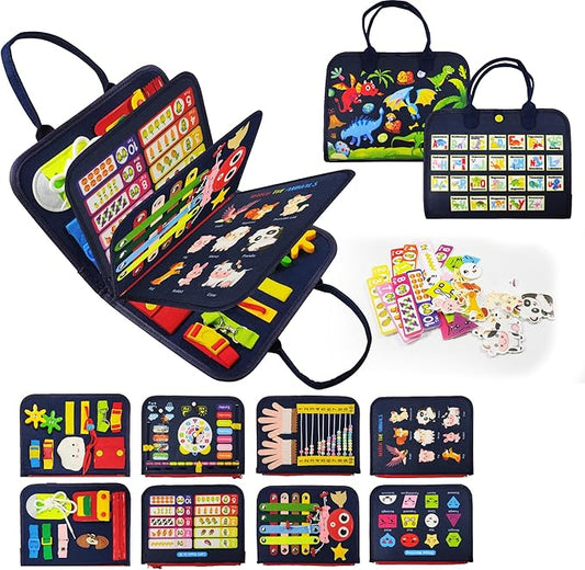 Montessori Busy Board for Boys 1 2 3 4 Year, Sensory Toys for Toddlers 1-4, Ideal for Travel and Preschool - ABCs, 123s, Shapes, Colors, Animals, Weather, Birthday Gifts