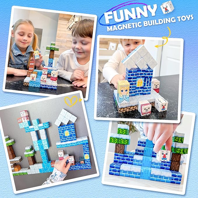 Magnetic Blocks Kids Toys - Build Mine Magnet World Set for Boys & Girls Ages 3-5 5-7 6-8 8-12 Building Sensory Toys 1'' Magnetic Cubes 3 4 5 6 7 8+ Year Old Girls Birthday Gifts
