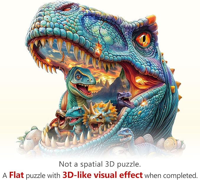 WOODBESTS Wooden Puzzles for Adults, Fantasy Dinosaurs Wood Puzzles Adult(230 Pieces, L, 13.4 * 12.9in), Unique Shape Wooden Animal Jigsaw Puzzles, Birthday Gifts for Adults Family Game