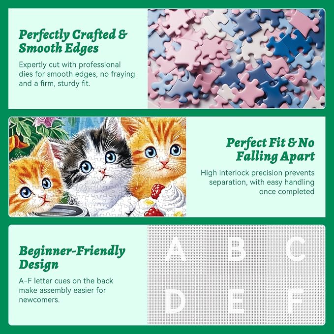 300 Piece Puzzle for Adults, Jigsaw Puzzle, Cute Kittens with Milk, Cake and Fruits, Jigsaw Puzzles 300 Pieces, Family Fun Puzzle for Adults and Kids, and Relaxing Activity (20.5" x 15")