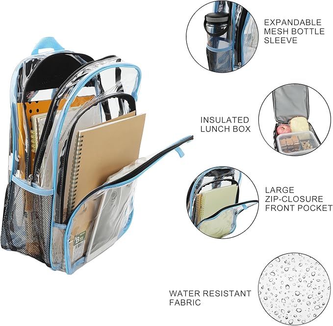 Bioworld Lanky Box Character Grid 16" Clear Backpack & Lunch Kit Value Set for Boys