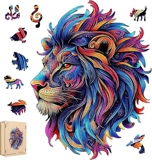 Wooden Jigsaw Puzzle, 500 Pcs Unique 3D Shape Jigsaw Puzzles, Wood Puzzle Gift Box Packing, Medium Size Letter, Creative Gift for Adults and Kids, Fun Challenging (EA2Lion, 500PCS)