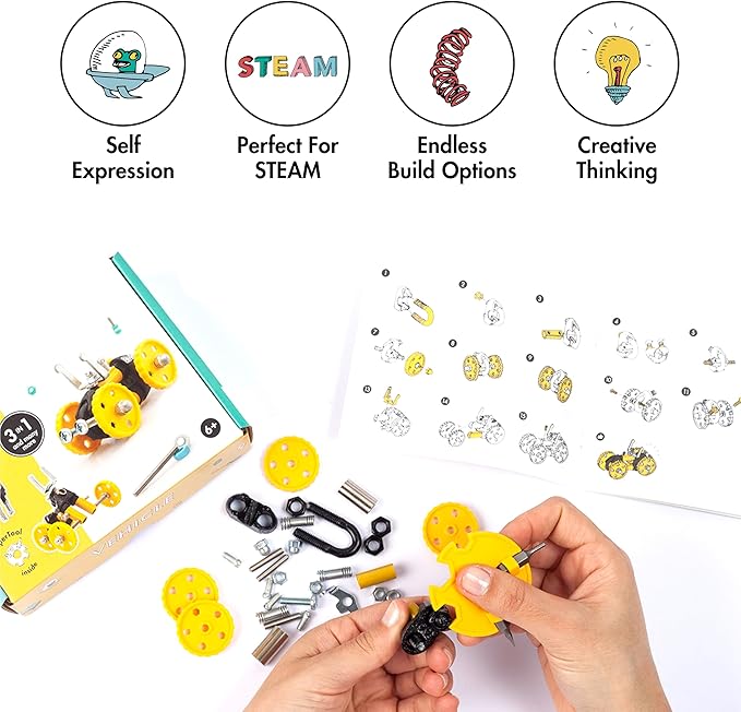 The Off Bits Building Toy - Yellow Vehicle Kit BlazeBit - Building & Construction Toy Tool Set for Kids Including Guide Book - Build-it-Yourself, Gift Ideas for Kids Boys & Girls