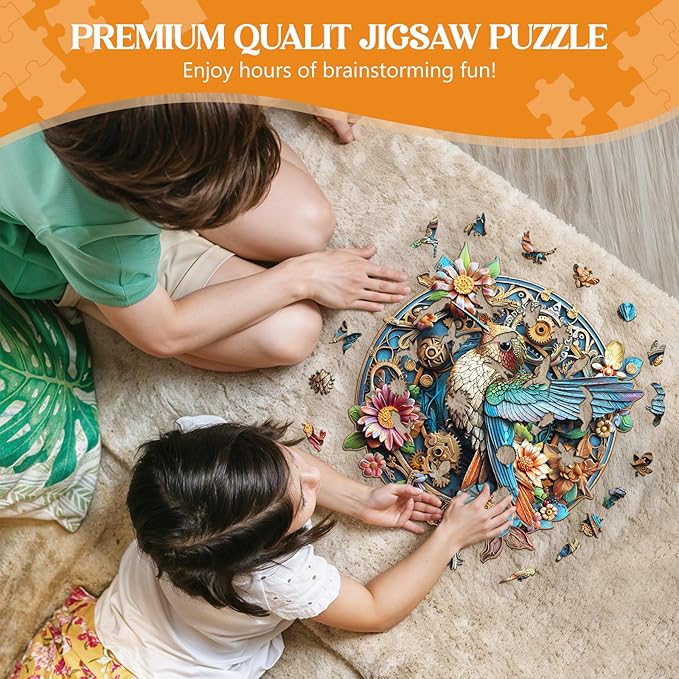 Wooden Puzzles for Adults, Wooden Jigsaw Puzzles for Adults Kids, Graceful Hummingbird-2 Unique Shaped Wood Puzzles Adult, Creative Birthday Gifts for Friends Family Game (8.5 * 8.2in 100pcs)