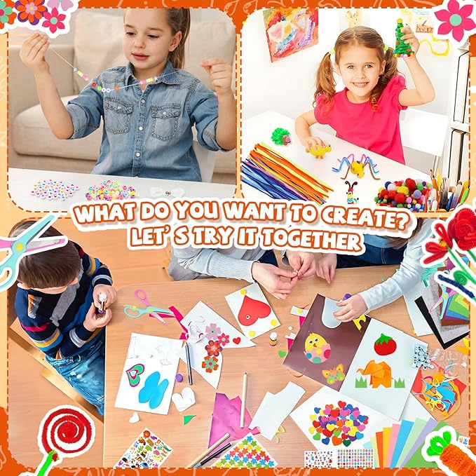 DOITEM Pipe Cleaners Craft Supplies, 2000Pcs Arts and Crafts Supplies Including Pipe Cleaner Wiggle Googly Eyes Pom Poms Feathers Sticks Sequins Foam Flowers Papers Felt Stickers Over 8 Years Old