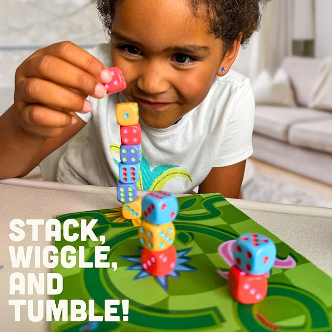 Stack-a-Pillars – Dice Stacking Family Game for 2-4 Players | Fun 15-Minute Strategy Games with Dice Set and Double-Sided Mat | Great for Game Night, Travel, Kids, and Adults
