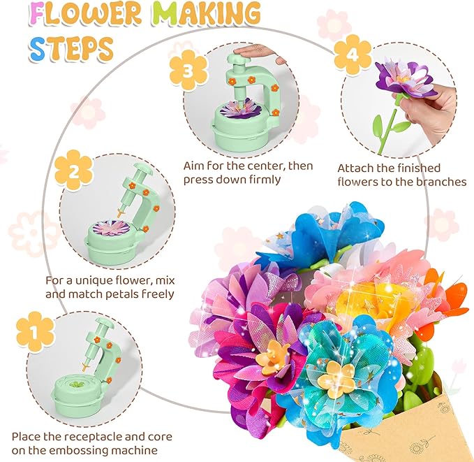 Fabric Flower Bouquets Toys,DIY Craft Kits for Kids,Arts and Crafts Toy for 3+ Year Old Girls,Flowers Market Toy,Build Your Flower Bouquet,Educational Preschool Learning Toys for Birthday,Christmas