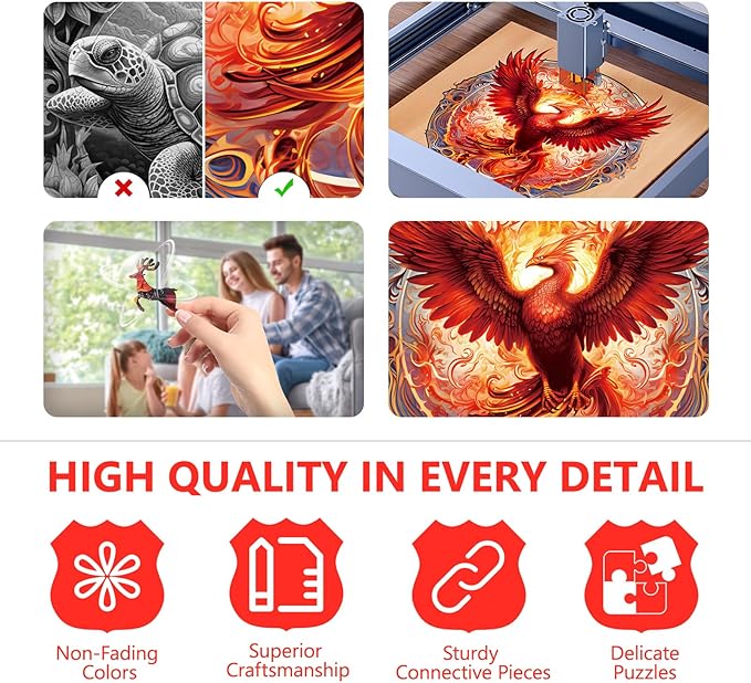 Wooden Puzzles for Adults, Reborn Phoenix Wooden Jigsaw Puzzle for Adults, Wood Puzzles Adult, Unique Animal Shape, Gifts for Friends and Family, Wall Art Canvas Puzzle (L -13.1 * 13.4in -300 pcs)
