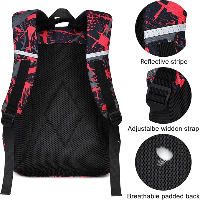 LEDAOU School Backpack Teen Boys Kids Bookbag Daypack School Bag (Graffiti Red Black)