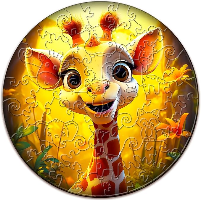 Wooden Puzzles for Kids Ages 4-6 - Giraffe Puzzle (11.4 x 11.4 in) - 50 Piece Puzzles for Kids - All Pieces Unique Shape - Gifts for Boys Girls Toddlers Ages 3-5 2-4 Year Old