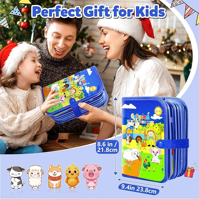 Montessori Busy Book for Toddlers 1-3, Busy Board Montessori Toys for 1 Year Old Boy Birthday Gifts, Educational Learning Sensory Activity Books, Quiet Book Travel Toys for Airplane Car
