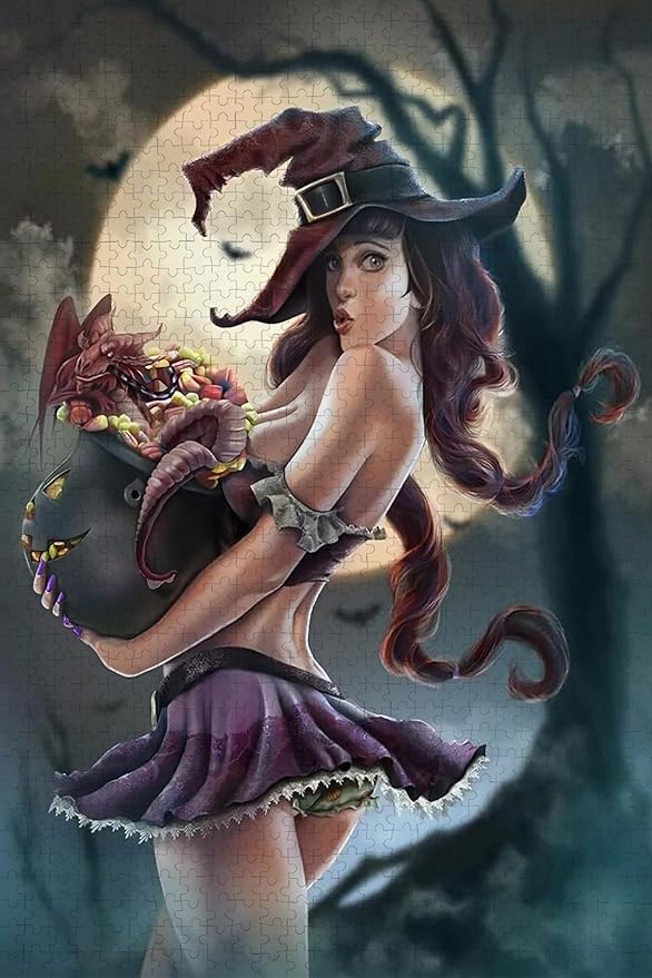 Challenge 1000 Pieces, Red Dragon, Witch.Premium Quality Wooden Puzzles,Brain Challenge Puzzle Game, Relaxation and Entertainment Activity Size: 29.5X19.7 in and 1:1 Original Picture Poster