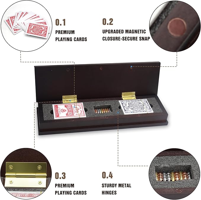 Wooden Cribbage Board Game Set with Metal Pegs and 2 Decks of Playing Cards, Travel Cribbage Board with Card Storage, Magnetic Lock, Classic Continuous 3 Track Cribbage Set for Family