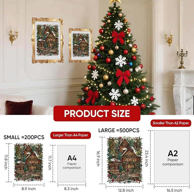 Christmas Forest House Wooden Jigsaw Puzzle for Adults - 200 Pcs, 8.9'' x 11.8'', Educational Wood Puzzle, Family Game, Brain Teaser Gift for Boys & Girls, Beautiful Packaging