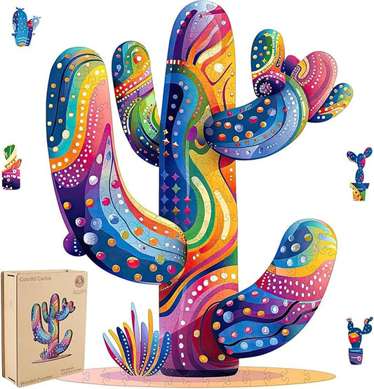 delobil Colorful Cactus Wooden Puzzles, 300 Pieces Jigsaw Puzzles 12.2'' x15.4'', Unique Design Liberty Wooden Puzzles for Adults and Kids, Family Game Gift Royal Size
