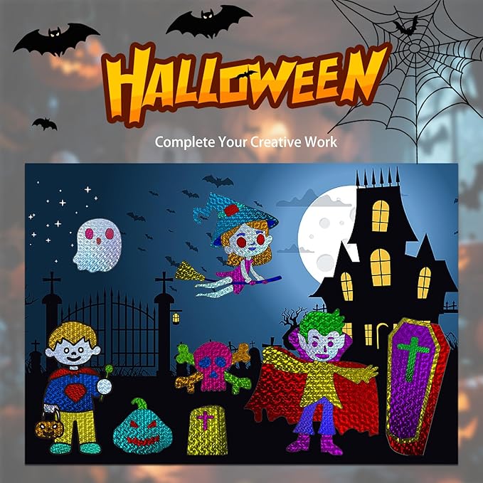 Halloween Foil Fun Crafts Kit for Kids - DIY Gifts Foil Art Mess Free Activity for Travel & Friends Party & Family Gatherings, Halloween Toys Gifts for Girls Boys Ages 4-13 (Witches Pumpkins)