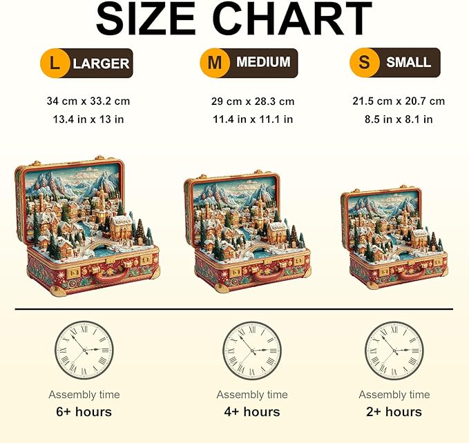 WOODBESTS Wooden Puzzles for Adults (260 Piece, L, 13.4 * 13in) Christmas Suitcase Town Wood Puzzle Adult, Unique Wooden Animal Jigsaw Puzzles, Family Game and Birthday Gifts for Friend