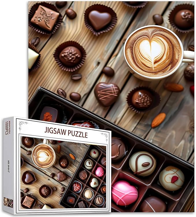 Tucocoo Chocolats Box Jigsaw Puzzle 1000 Pieces Puzzles for Adults, Coffee Cup Art Jigsaw Puzzles for Challenging Family Activity Games 27 x 20 inches DIY Handwork Puzzle for Home Decor Gifts