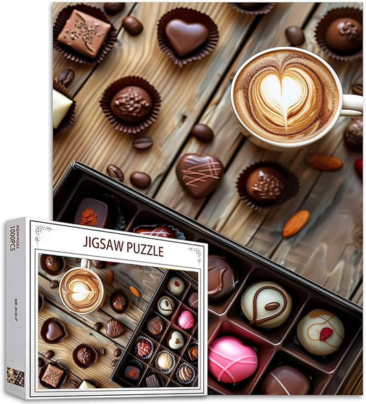 Tucocoo Chocolats Box Jigsaw Puzzle 1000 Pieces Puzzles for Adults, Coffee Cup Art Jigsaw Puzzles for Challenging Family Activity Games 27 x 20 inches DIY Handwork Puzzle for Home Decor Gifts