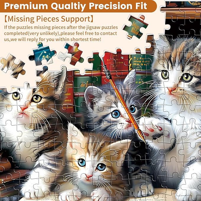 300 Piece Puzzle for Adults, Cats Library Jigsaw Puzzle, Funny Kitten Bookshelf Puzzles, Animal Pet Lover Challenging Puzzles for Friends Family Activity Game Nights Gifts, 20.5x15 in