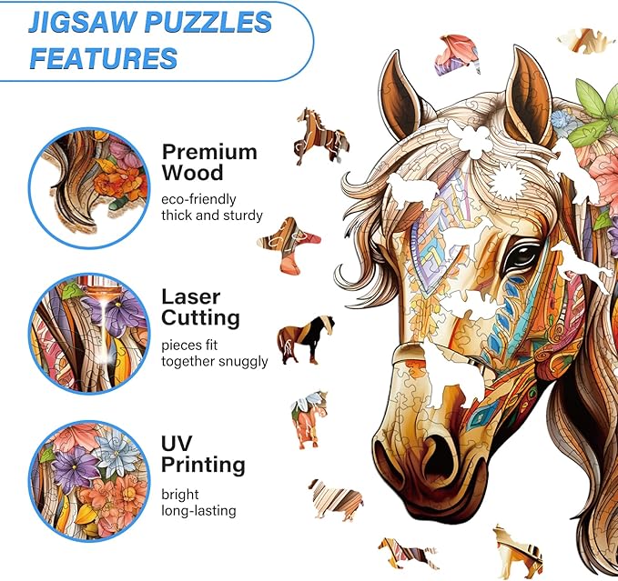 Wooden Puzzles for Adults, Horse Building Set Wooden, Irregular Wooden Puzzles Adult, Difficult Puzzle Gifts for Puzzle Lover, (XL-17.3 * 15.6in - 450pcs)