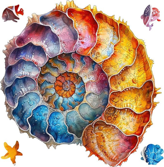 Ruikiyart Wooden Puzzles for Adults, 5MM 200 Pieces Seashell Jigsaw Puzzles Conch Unique Shape Puzzles Gift for Kids and Adults on Birthday,Thanksgiving,Christmas (10.8"x11.2")