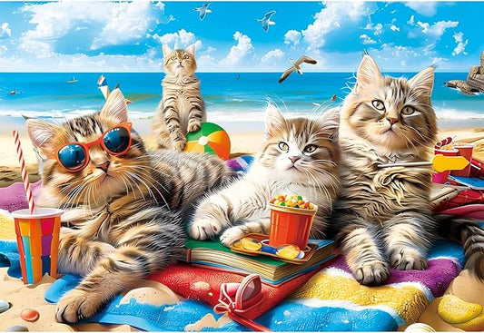 100 Piece Puzzles for Kids Ages 4-8, Beach Cat Puzzles Kids Puzzles Ages 4-6 6-8 8-10 Jigsaw Puzzles Floor Puzzles Children Educational Puzzle Toys Birthday Gift for Boys and Girls
