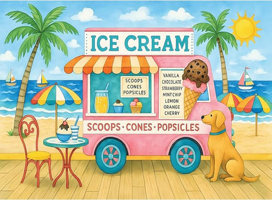 300 Piece Puzzles for Adults, Colorful Ice Cream Truck Puzzles for Adults, Cute Beach Scene with Dog 300 Piece Jigsaw Puzzle, Ideal Home Decor Gift for Adults Kids Seniors, 20.5×15 in