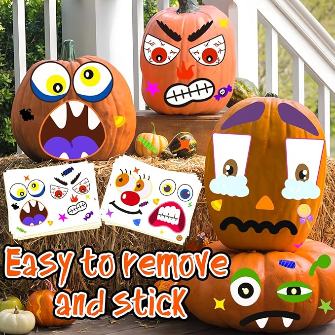Natonhi 108 Pack Pumpkin Decorating Kit Halloween Pumpkin Face Stickers, Halloween Crafts Pumpkins Expressions Decorations, Creative Games Gifts Party Supplies for Kids