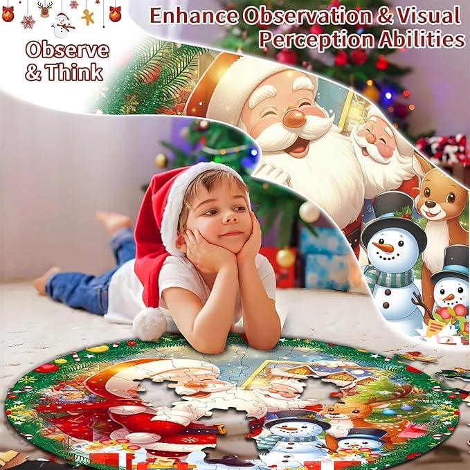 71 Piece Christmas Puzzles Kids Santa Puzzle Winter Jumbo Floor Puzzle for Kids Ages 3,4,6,9,10,11,12+,Holiday Floor Jigsaw Puzzles,Kid's Early Learning Floor Puzzles Christmas Birthday Gift