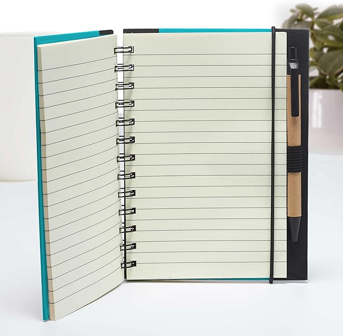 DISCOUNT PROMOS Custom Eco Block Notebooks with Pens Set of 100, Personalized Bulk Pack - Perfect for School, Office, Business, Home - Aqua