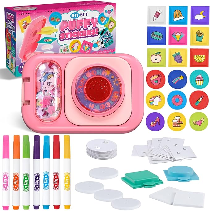 Puffy Sticker Maker Kit for Kids - Make Your Own 3D Stickers Ages 6-10 - Create DIY Craft Machine Unicorn Arts and Crafts Kits for Girls & Boys (60 Stickers)