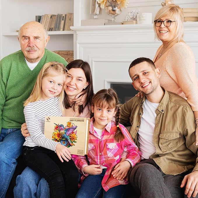 Wooden Puzzles for Adults, Wooden Jigsaw Puzzles for Adults Kids, Hummingbirds and Flowers Unique Shaped Wood Puzzles Adult, Creative Birthday Gifts for Friends Family Game (11.4 * 10in 180pcs)