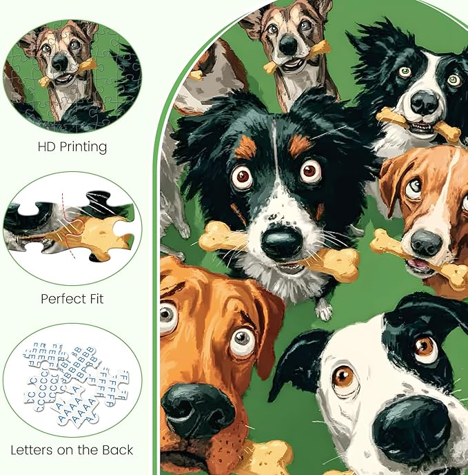300 Piece Puzzles for Adults, Colorful Funny Dog Puzzles for Adults, Comical Dogs Holding Bones 300 Piece Jigsaw Puzzle, Ideal Home Decor Gift for Adults Kids Seniors, 20.5×15 in
