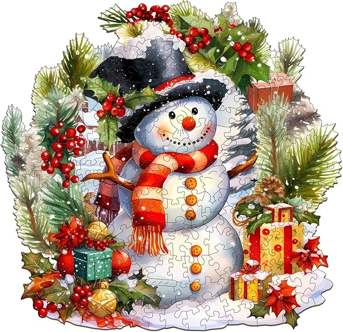 Christmas Wooden Puzzles for Adults, Snowman Wooden Jigsaw Puzzle, Unique Shape Wood Puzzles Adult, Presents for Family and Friends, Wall Art Home Decor(XL-17.3 * 16.7in-500 Pcs)