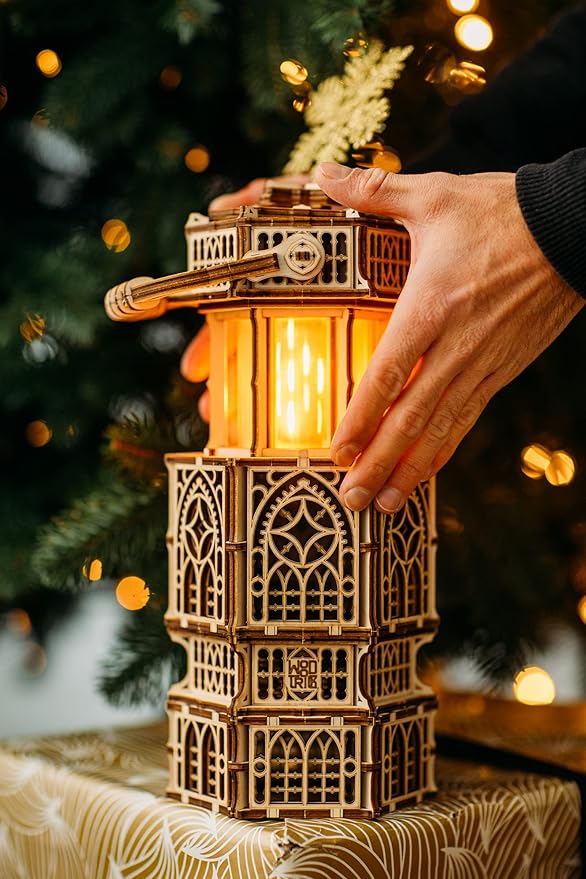 Wood Trick Antique Lantern Luminous LED 3D Wooden Puzzles for Adults to Build - 2-Mode Lighting - Engineering DIY Project Mechanical 3D Puzzle Model Kits for Adults